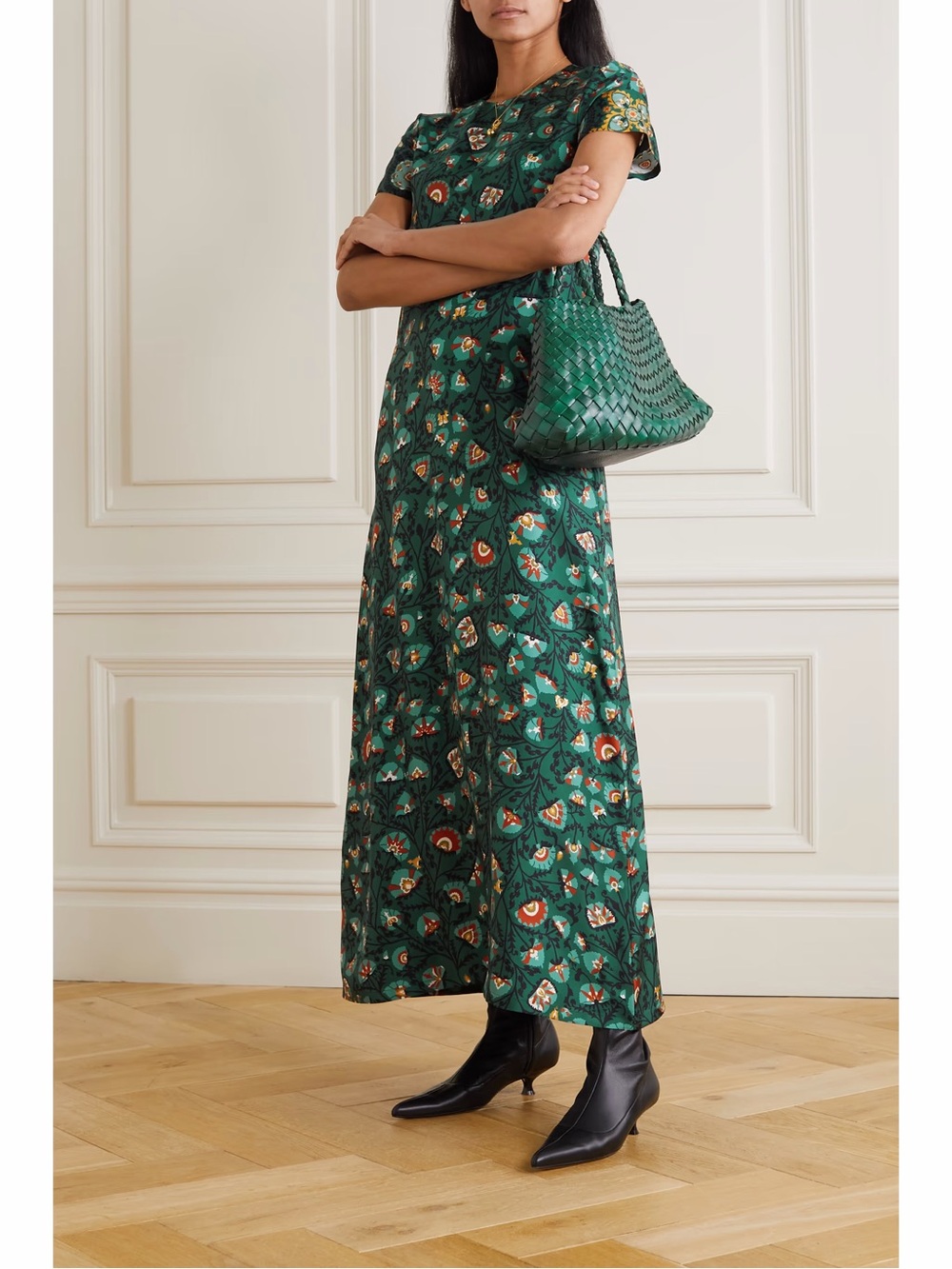 LA DoubleJ Green Floral Midi Dress